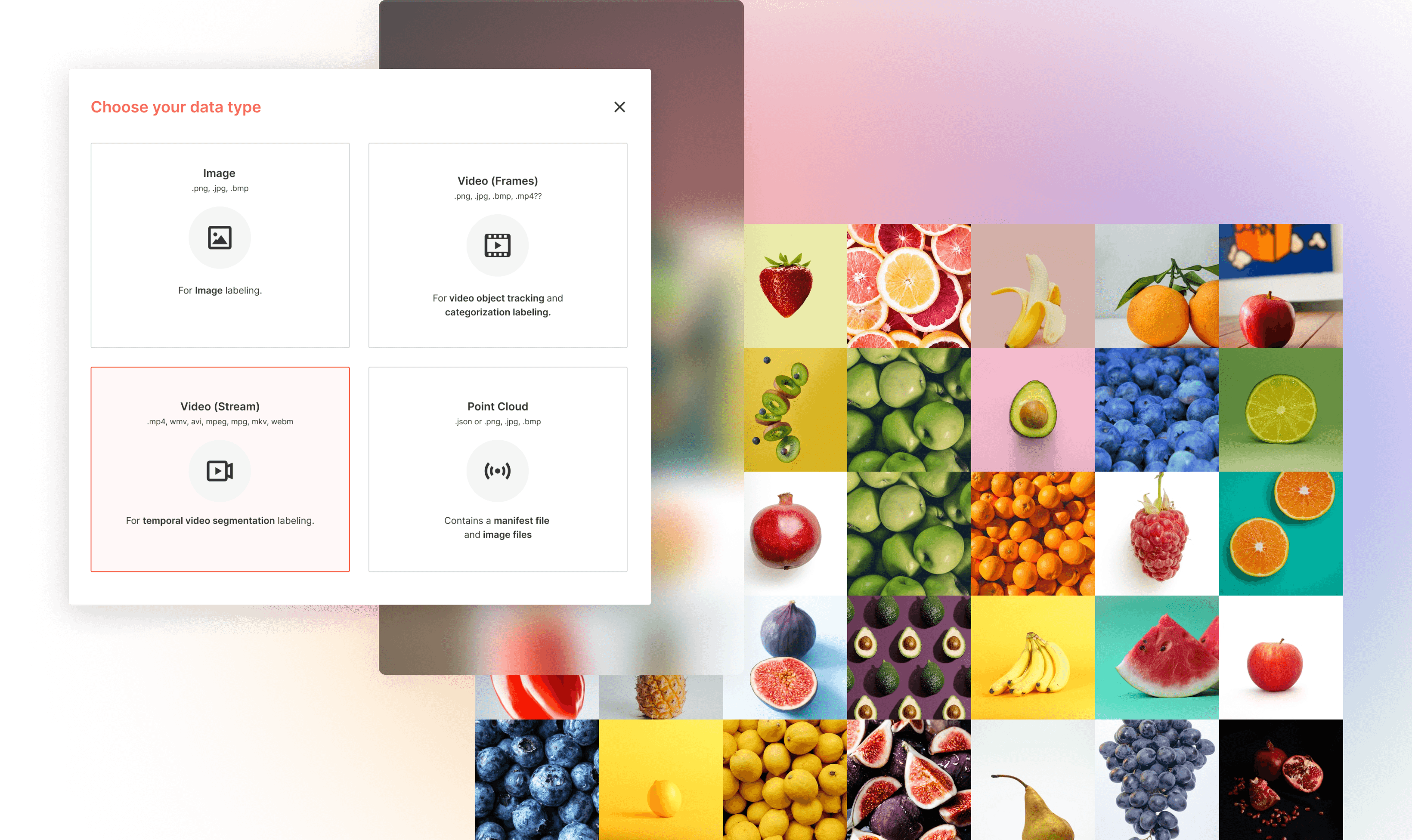 Superb AI's computer vision tools let you pick the data type for your data annotation project